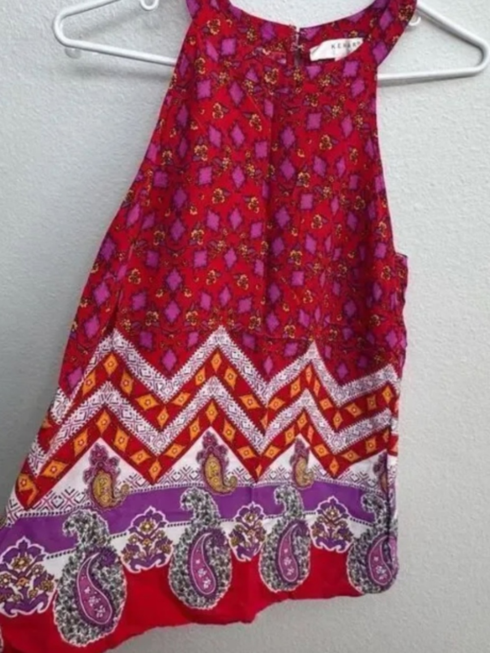 KENAR RED & PURPLE MULTICOLOR BOHO SLEEVELESS HALTER TUNIC TOP